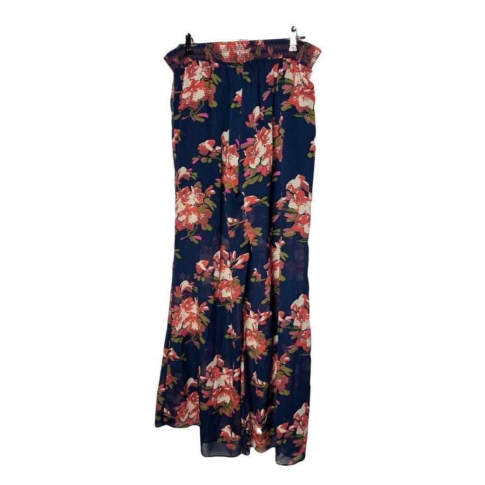 Anthropologie Elevenses | Navy Fire Lily Sheer Wide Leg Pull On Pants, Medium - Picture 3 of 11